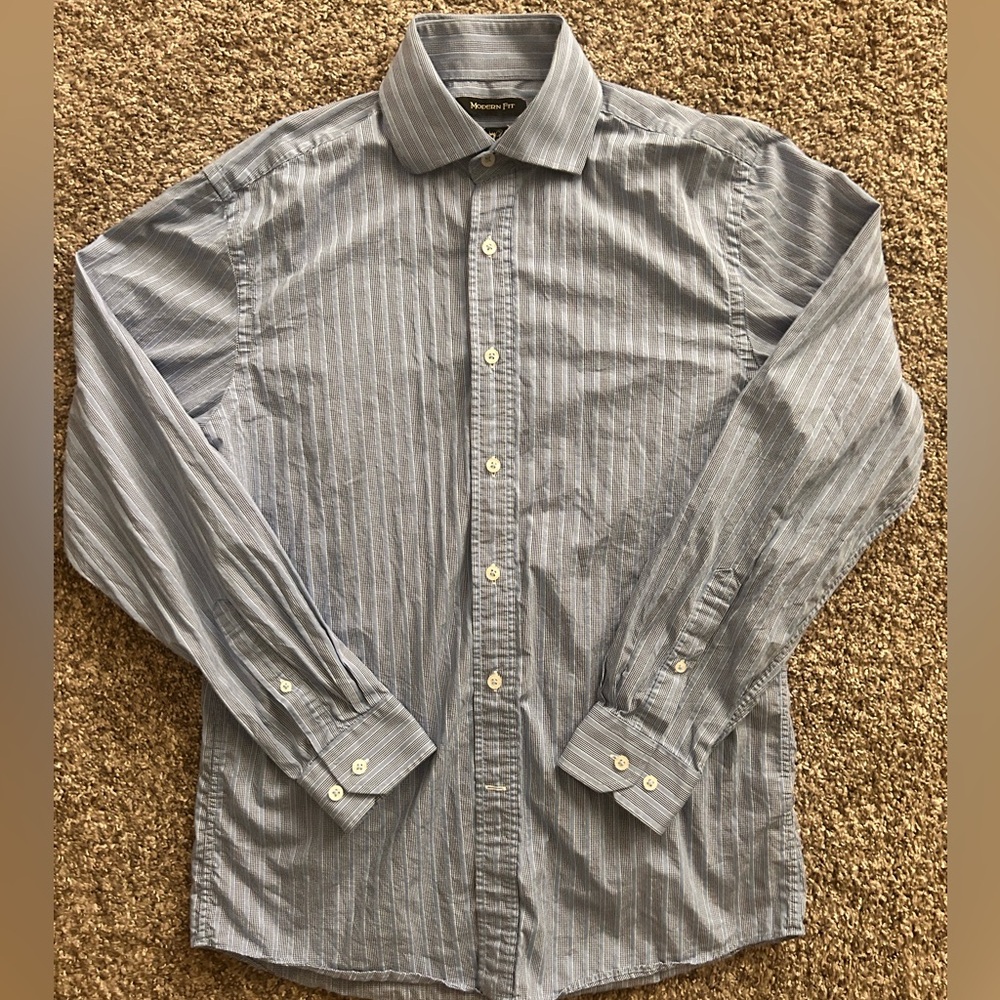 Pronto Uomo Men's Dress Shirt Size Medium Long Sleeve Blue & White Striped